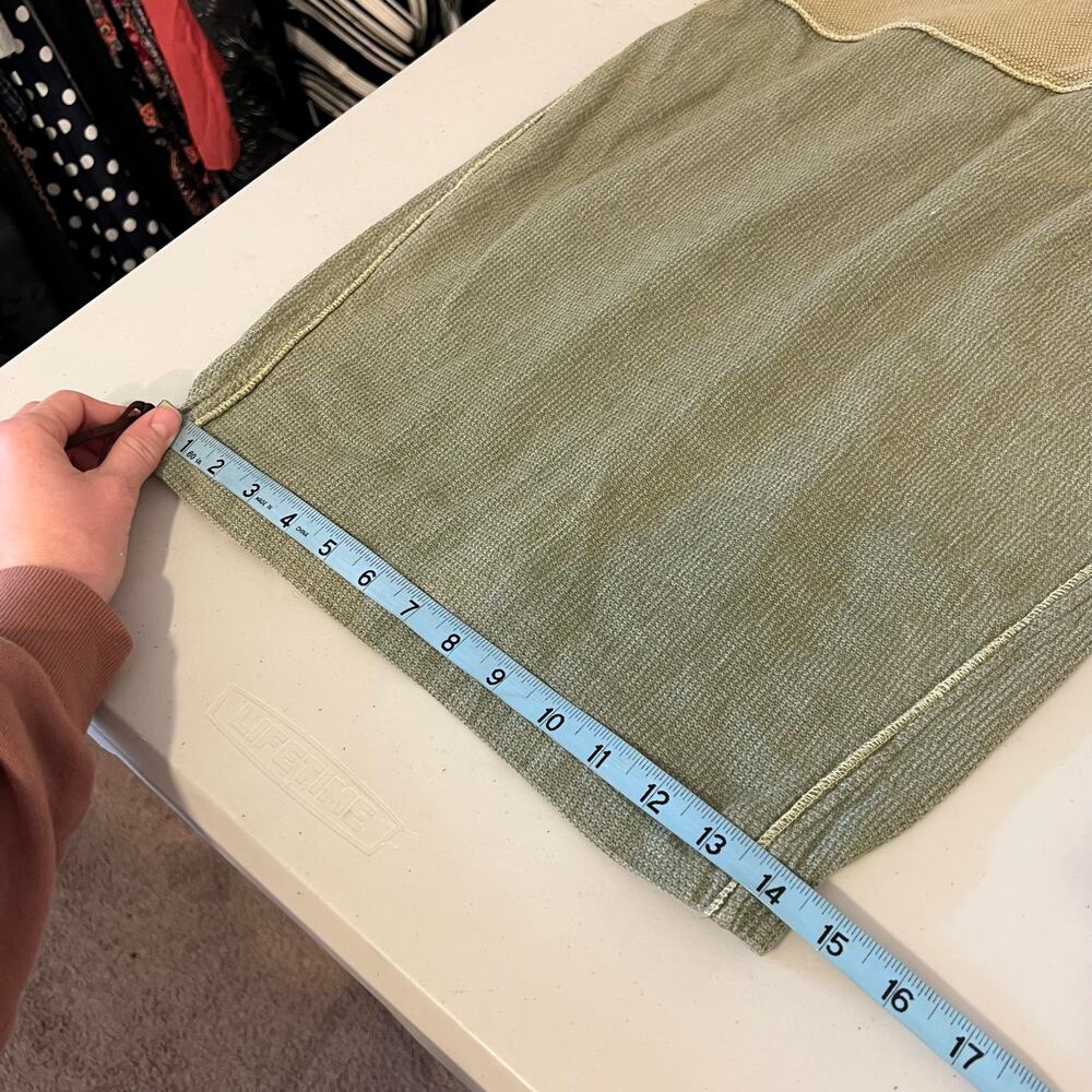 90s Green Tribe 100% Cotton Waffle Thermal Patchwork Maxi Skirt Size Medium - Picture 7 of 8